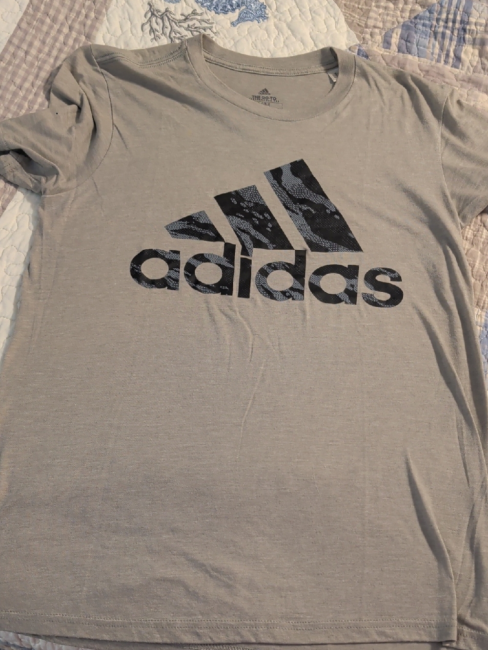 Adidas Gray Short-Sleeve Logo Tee with Black Graphic